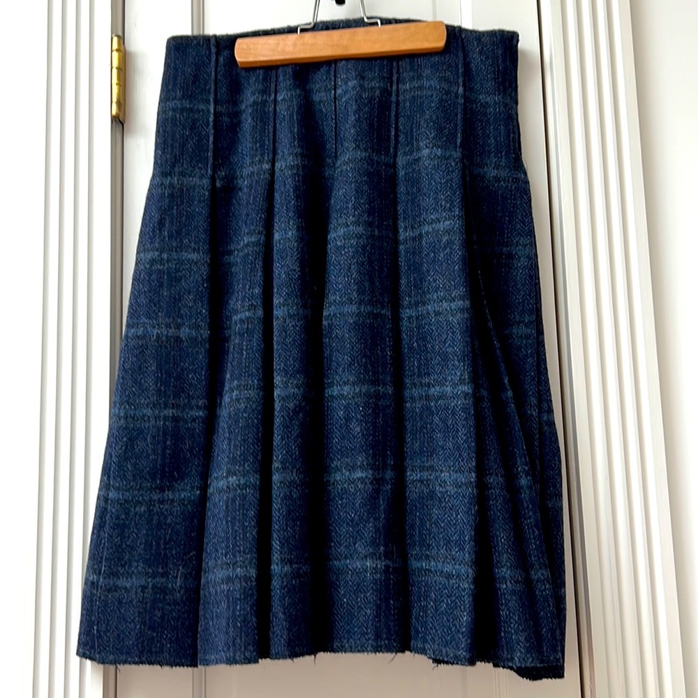 BURBERRY Brit  100% wool navy plaid midi skirt